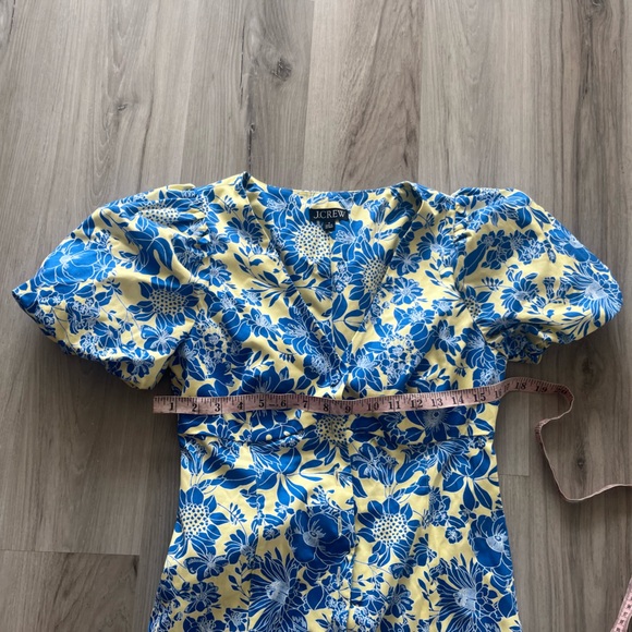 J. Crew 4 Blue Yellow Puff Sleeve Button Up Mini Dress - Picture 6 of 7
